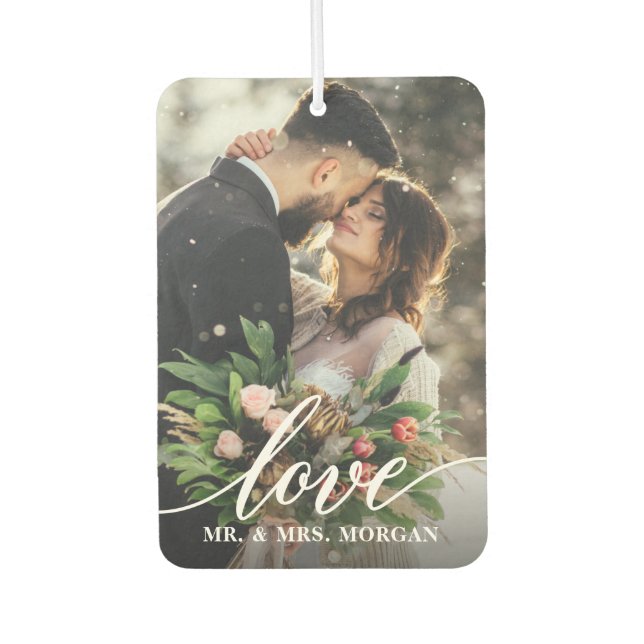 2 Photo Elegant Script Love Personalised Car Air Freshener (Front)