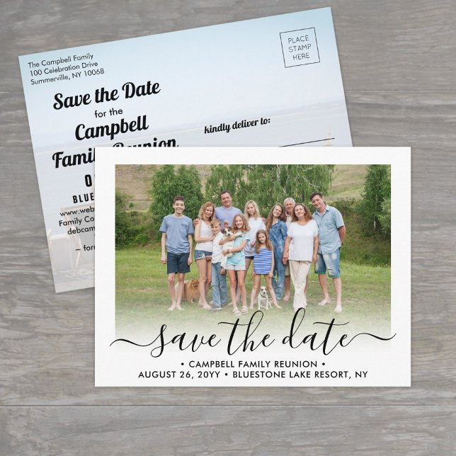 2 Photo Family Reunion Party Script Save the Date Announcement Postcard (Creator Uploaded)