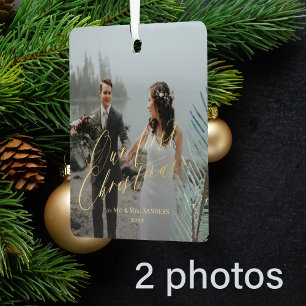 2 photo First Christmas as Mr and Mrs just married Metal Tree Decoration