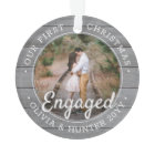 2 Photo First Christmas Engaged Grey Faux Wood