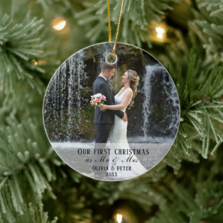 2 Photo First Christmas Married as Mr. & Mrs. Ceramic Ornament