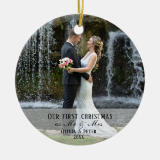 2 Photo First Christmas Married as Mr. & Mrs. Ceramic Ornament