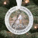 2 Photo First Christmas Together Faux Marble Round Ornament<br><div class="desc">Celebrate the joyful 1st holiday of your relationship or engagement with a custom 2 photo "Our First Christmas Together" round faux marble acrylic ornament. All text and images on this template are simple to personalise and can be different or the same on front and back. (IMAGE & TEXT DESIGN TIPS:...</div>