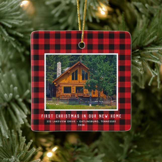 2 Photo First Xmas New Home Rustic  Ceramic Orname Ornament (Tree)