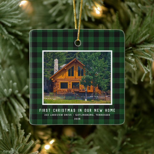 2 Photo First Xmas New Home Rustic  Ceramic Ornament (Tree)