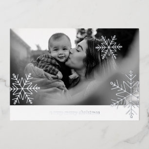 2 Photo Foil Snowflake Simple Family Christmas Foi Holiday Card