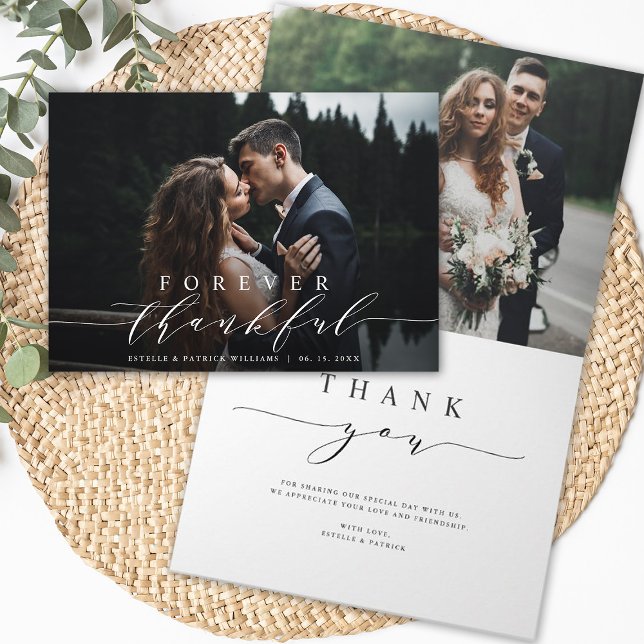 2 Photo Forever Thankful Wedding Thank You Card (Front & Inside)