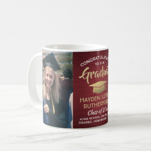 2 Photo Graduation Brushed Burgundy Red Gold White Coffee Mug