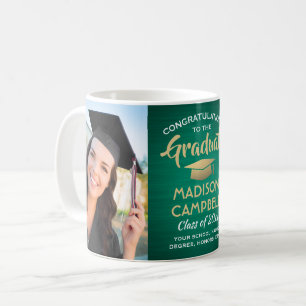 2 Photo Graduation Brushed Green Gold and White Coffee Mug