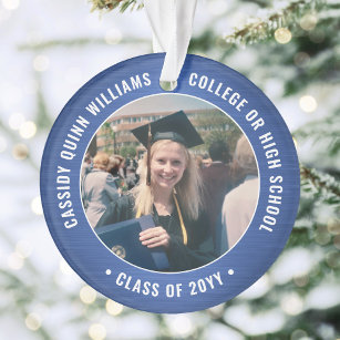 2 Photo Graduation Brushed Royal Blue and White Ornament