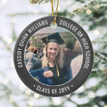 2 Photo Graduation Chalkboard Elegant Black White Ceramic Ornament<br><div class="desc">Commemorate the graduate's achievement with an elegant black and white faux chalkboard custom two photo round graduation Christmas ornament. Pictures and all text are simple to customise and can be different on front and back. (IMAGE & TEXT DESIGN TIPS: 1) To adjust position of wording, add spaces at beginning or...</div>
