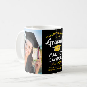 2 Photo Graduation Congrats Black Gold Yellow Coffee Mug