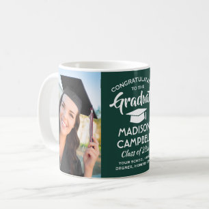 2 Photo Graduation Congrats Dark Green and White Coffee Mug