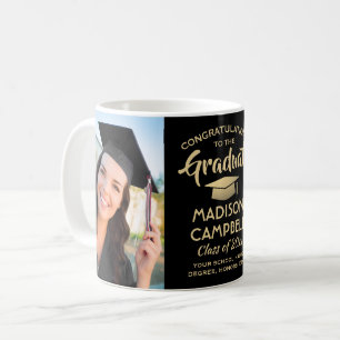 2 Photo Graduation Congrats Elegant Black and Gold Coffee Mug