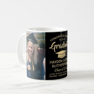 2 Photo Graduation Congrats Elegant Black and Gold Coffee Mug