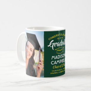 2 Photo Graduation Congrats Green Gold Yellow Coffee Mug