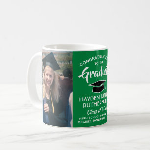 2 Photo Graduation Congrats Green White and Black Coffee Mug