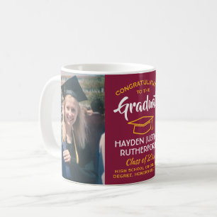 2 Photo Graduation Congrats Maroon Red Gold Yellow Coffee Mug