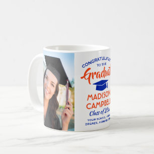 2 Photo Graduation Congrats Modern Orange and Blue Coffee Mug