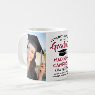 2 Photo Graduation Congrats Modern Red Black White Coffee Mug