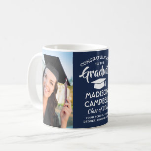 2 Photo Graduation Congrats Navy Blue and White Coffee Mug