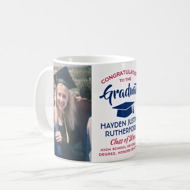 2 Photo Graduation Congrats Red White and Blue Coffee Mug (Front Left)