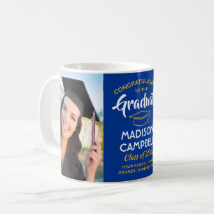 2 Photo Graduation Congrats Royal Blue Gold Yellow Coffee Mug