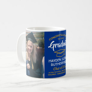 2 Photo Graduation Congrats Royal Blue Gold Yellow Coffee Mug