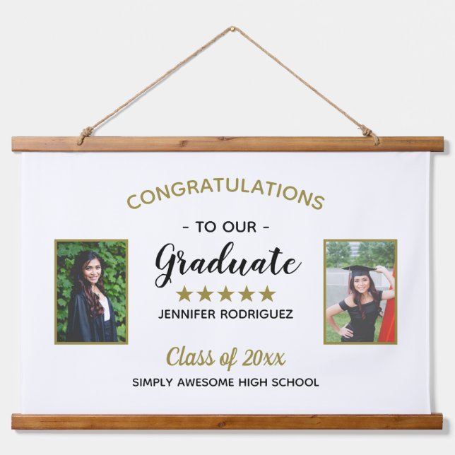 2 Photo Graduation Congratulations Graduate Custom Hanging Tapestry (Front)