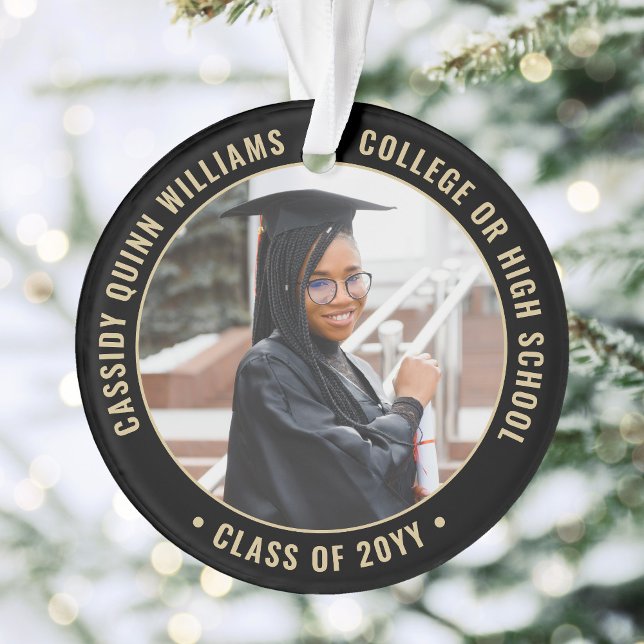 2 Photo Graduation Elegant Modern Black and Gold Ornament (Creator Uploaded)