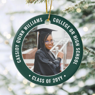 2 Photo Graduation Elegant Modern Green and White Ceramic Ornament