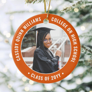 2 Photo Graduation Elegant Modern Orange and White Ceramic Ornament