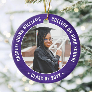 2 Photo Graduation Elegant Modern Purple and White Ceramic Ornament