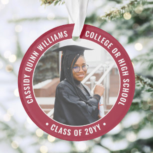 2 Photo Graduation Elegant Modern Red and White Ornament