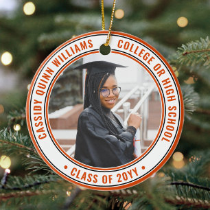 2 Photo Graduation Elegant Orange Black and White Ceramic Ornament