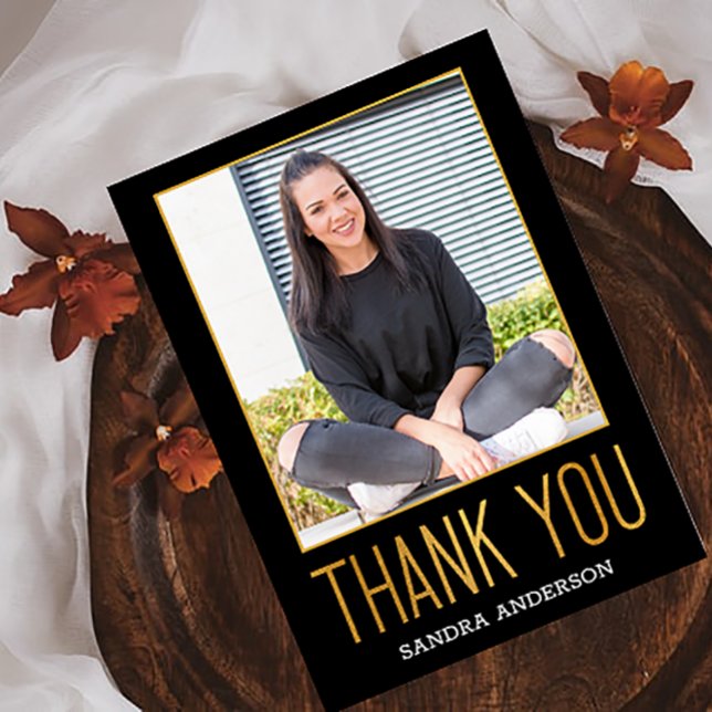 2 Photo Graduation Gold Foil Fancy Thank You Postcard (Creator Uploaded)