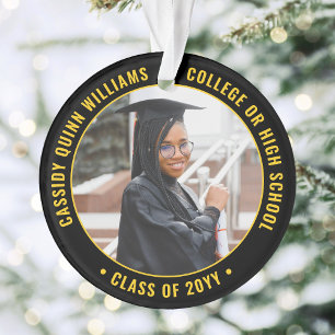 2 Photo Graduation Modern Black Gold Yellow Ornament