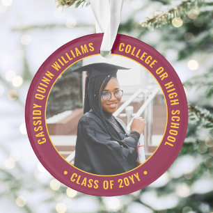 2 Photo Graduation Modern Maroon Red Gold Yellow Ornament
