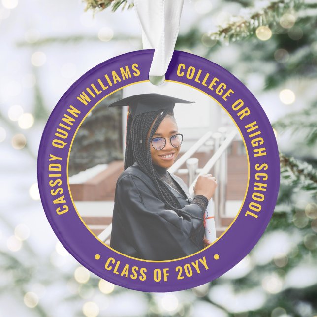 2 Photo Graduation Modern Purple Gold Yellow Ornament (Creator Uploaded)
