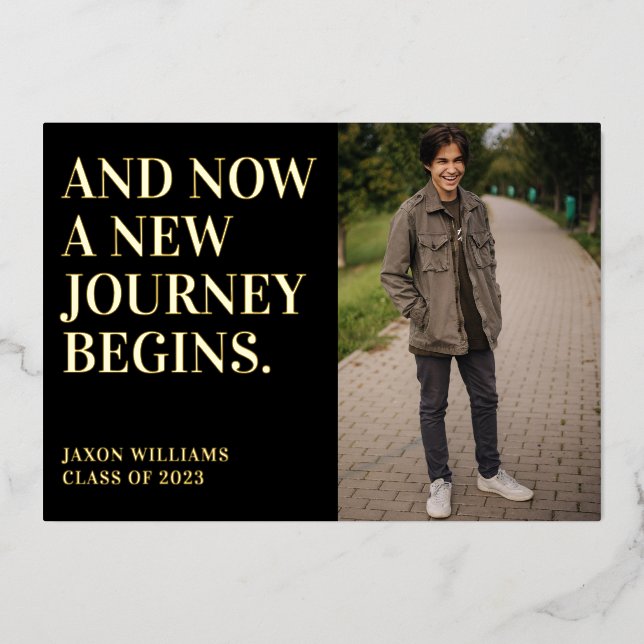 2 Photo Graduation Party Invitation Journey Gold F (Front)