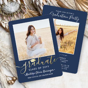 2 Photo Graduation Party Modern Navy Blue and