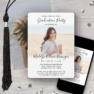 2 Photo Graduation Party Simple Black White Script Invitation
