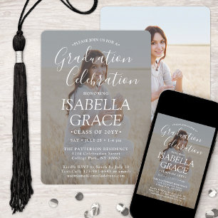 2 Photo Graduation Party Simple White Text Overlay Invitation