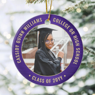 2 Photo Graduation Purple Gold Class 2019 Picture Ceramic Ornament