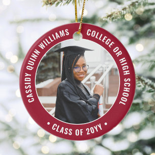 2 Photo Graduation Red White Class of 2019 Picture Ceramic Ornament