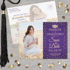 2 Photo Graduation Save the Date Purple and Gold