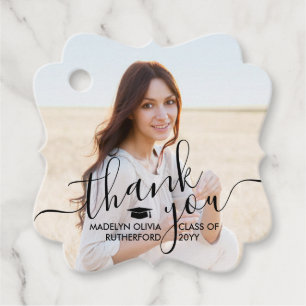 2 Photo Graduation Thank You Black Script Fancy Favour Tags