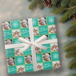 2 Photo - Green Blue  Merry Christmas Snowflakes Wrapping Paper<br><div class="desc">Add 2 pictures to this cute holiday illustration - perfect for the kids. A simple and modern drawing of a classic Christmas symbol with an area to write your message.</div>