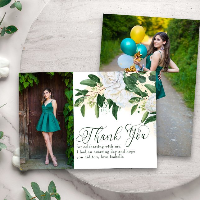 2 Photo Greenery Peony Rose Floral Thank You Card (Photo Thank You card from my Emerald Greenery & White Peony collection)