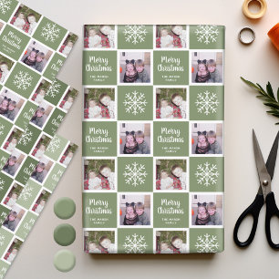 2 Photo Greens - Merry Christmas Snowflakes Wrapping Paper Sheet